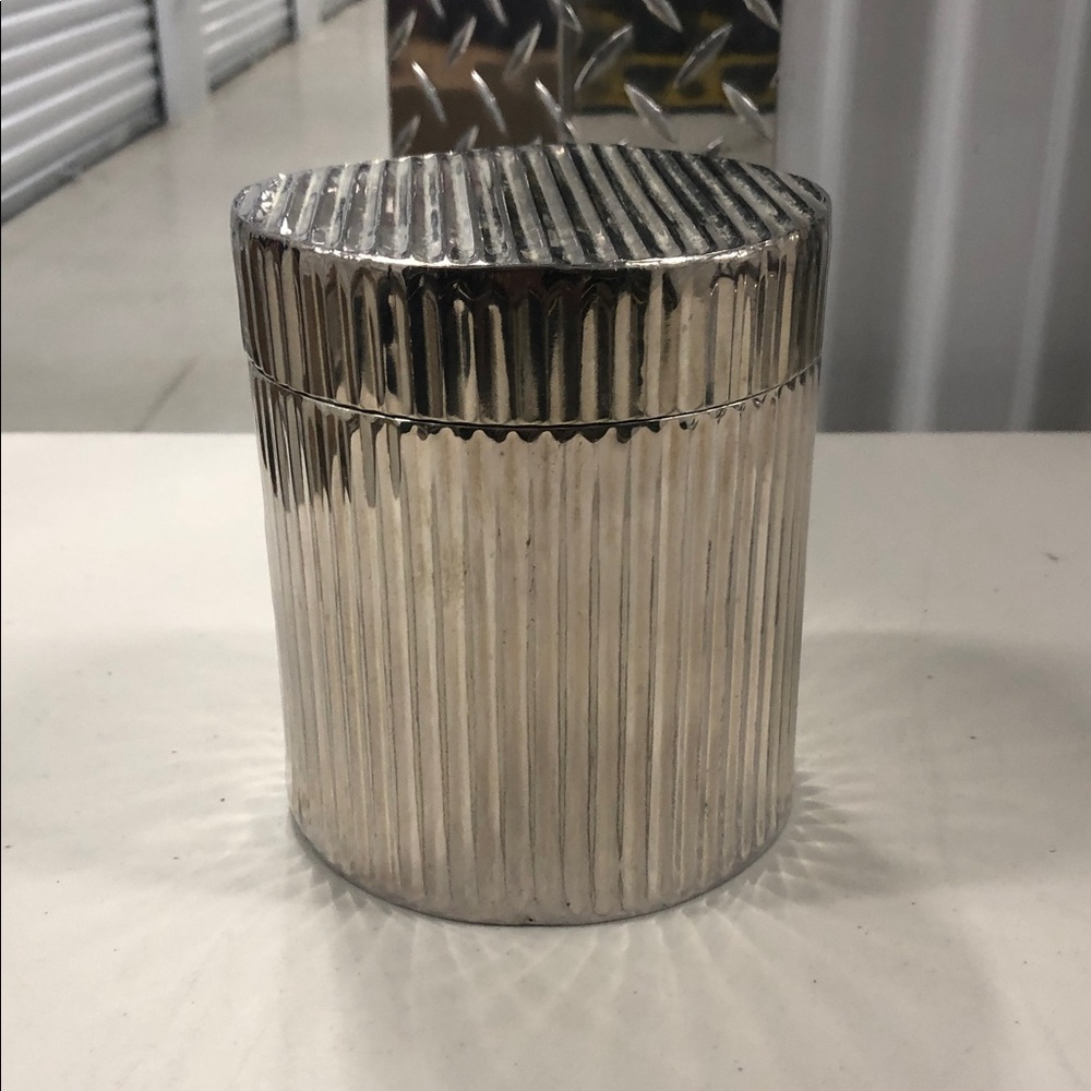 Ribbed Metallic Decorative Jar - Silver Finish